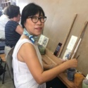 Rie Rumito in painting class