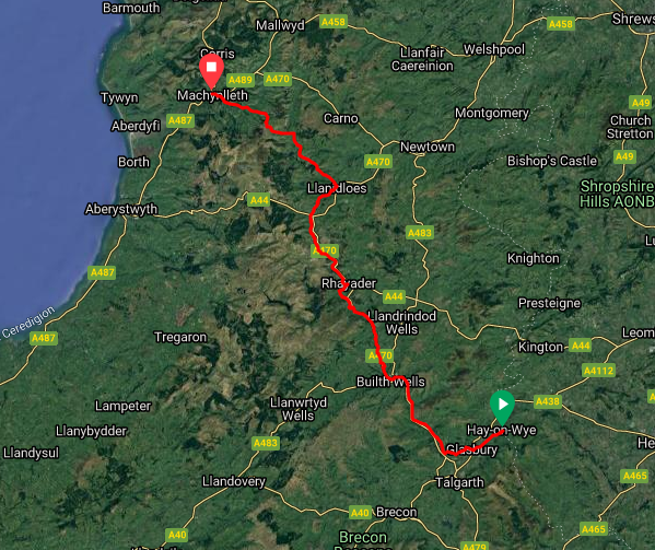 Cycling Route Day 2: Hay on Wye to Machynlleth