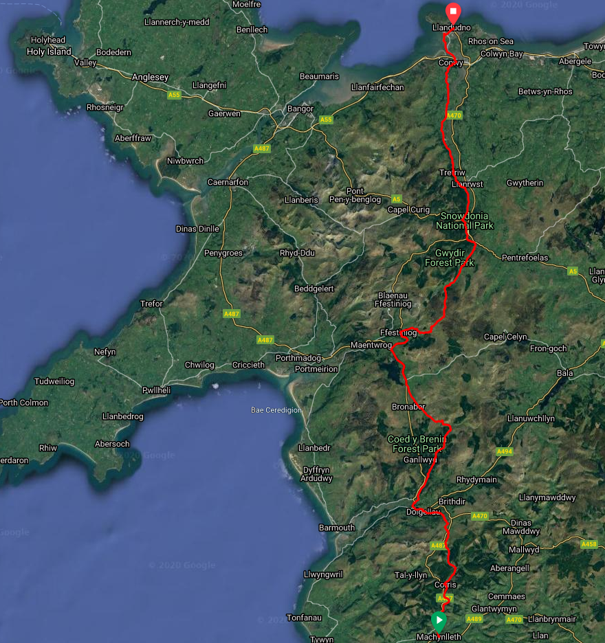 Cycling route Day 3: Machynlleth to Llandudno